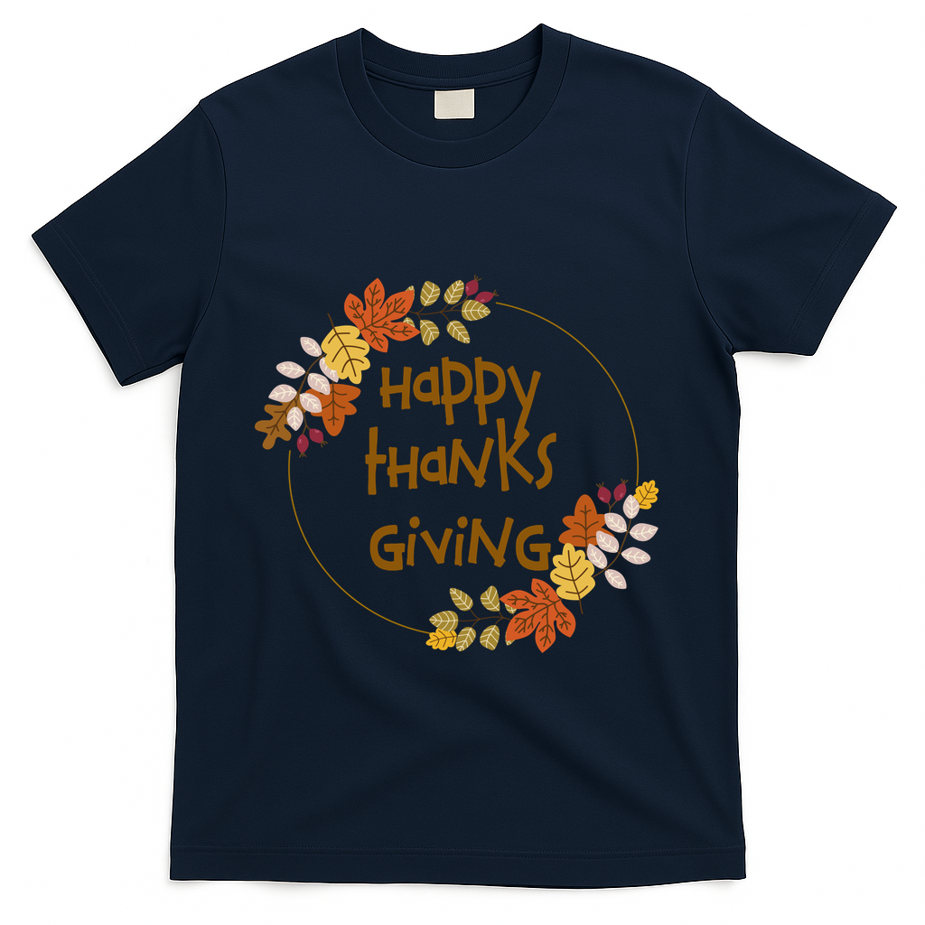 Happy Thanksgiving Fall Leaves Holiday Gift T-Shirt - Navy