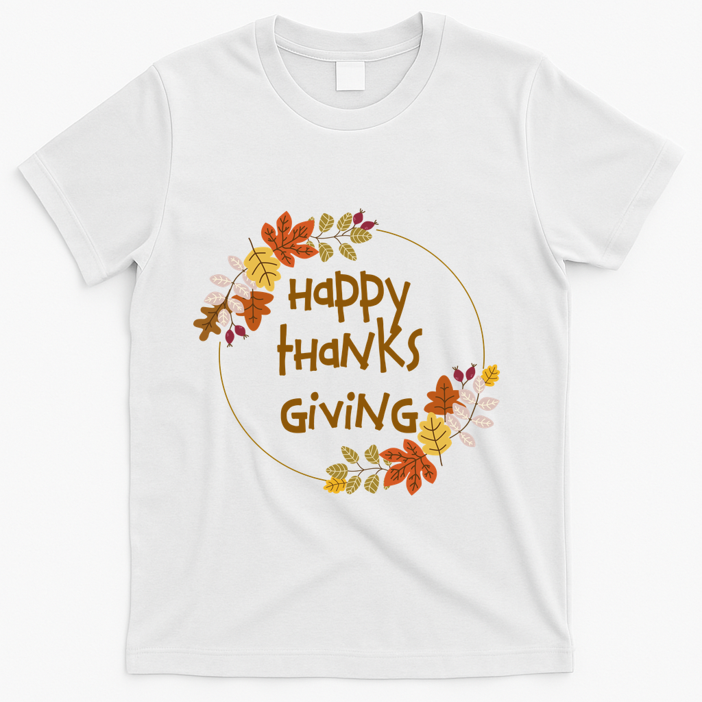 Happy Thanksgiving Fall Leaves Holiday Gift T-Shirt - White