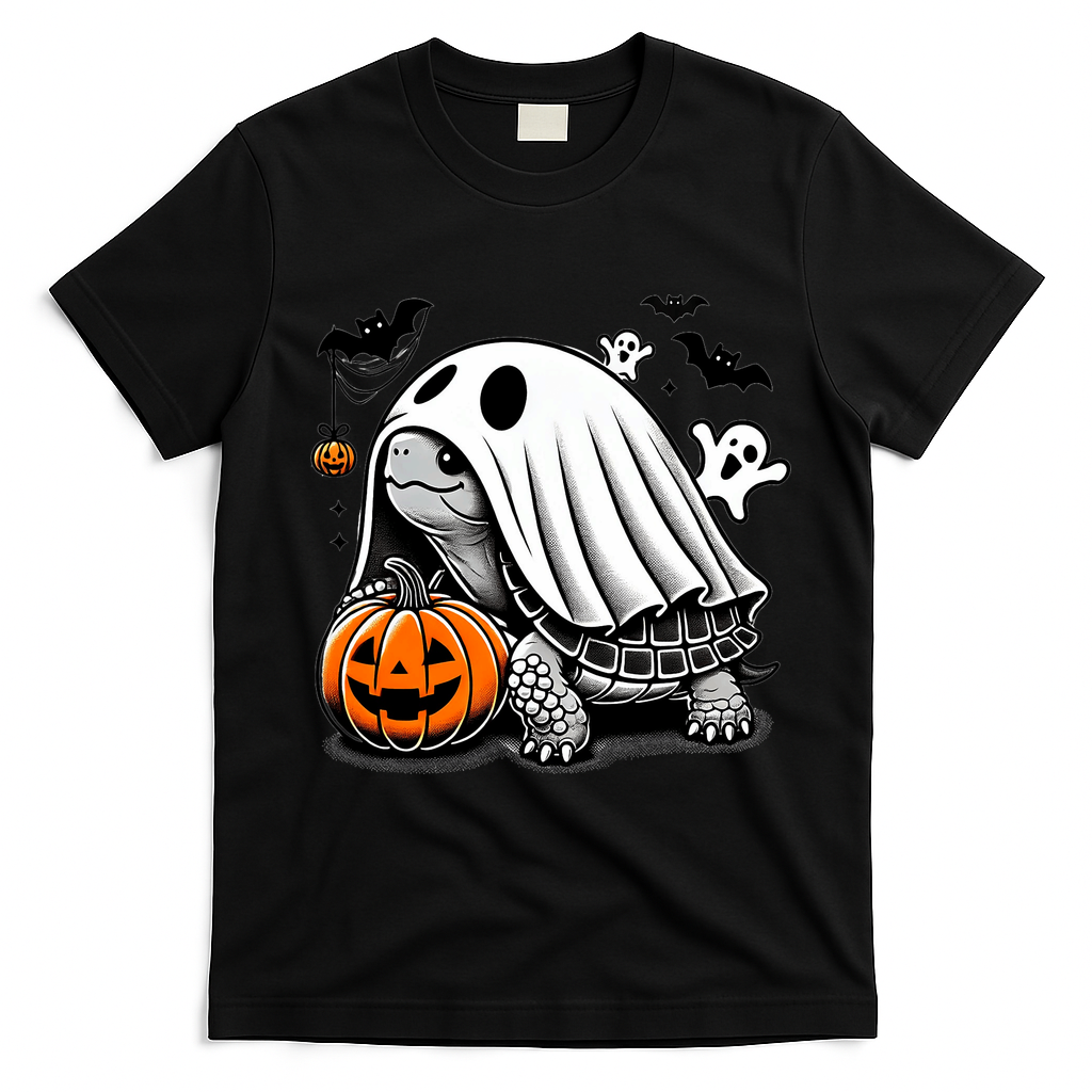 Halloween Turtle Ghost Pumpkin Costume Terrapin Tortoise T-Shirt - Black