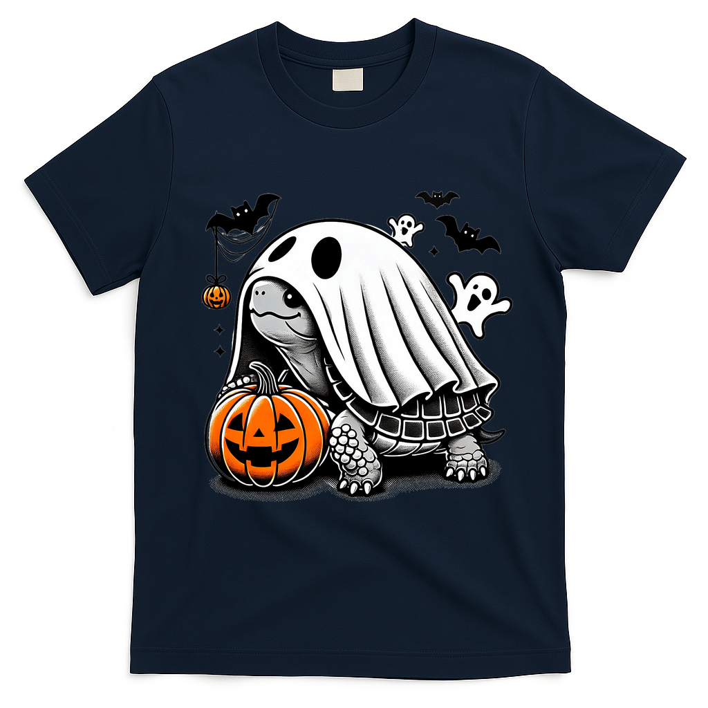 Halloween Turtle Ghost Pumpkin Costume Terrapin Tortoise T-Shirt - Navy Blue
