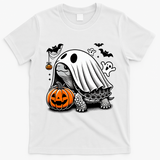 Halloween Turtle Ghost Pumpkin Costume Terrapin Tortoise T-Shirt - White