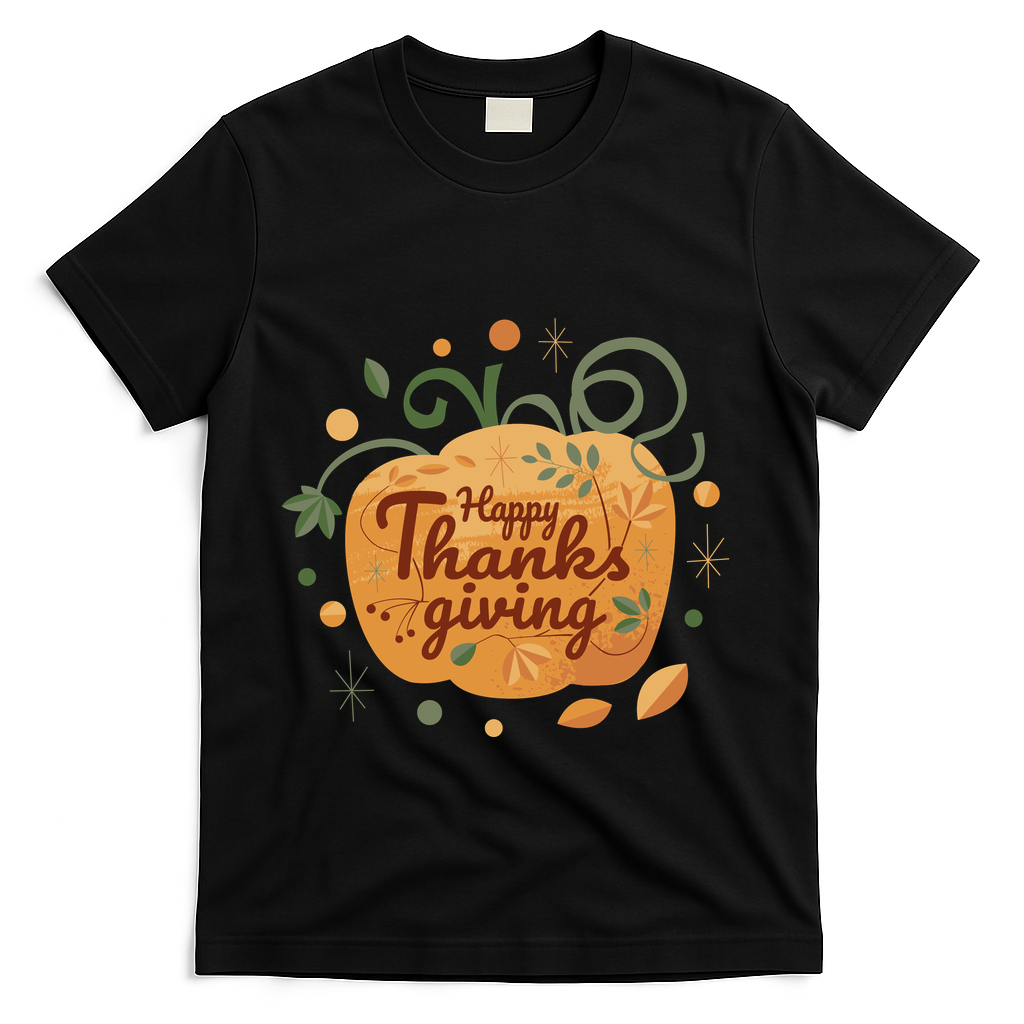 Happy Thanksgiving Holiday Pumpkin Autumn T-Shirt - Black