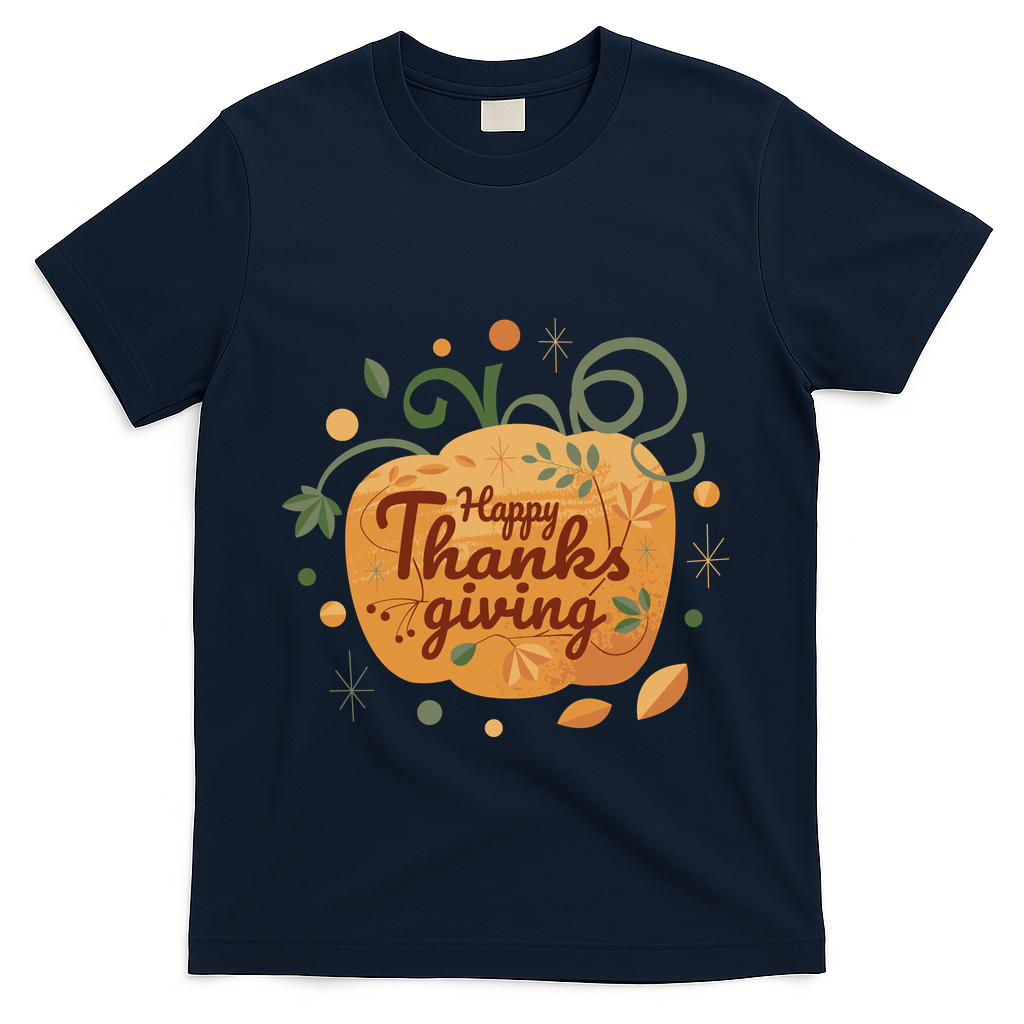 Happy Thanksgiving Holiday Pumpkin Autumn T-Shirt - Navy