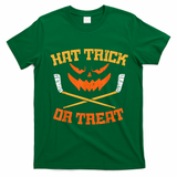 Hat Trick Or Treat Ice Hockey Halloween Boy Player Coach T-Shirt - Irish Green