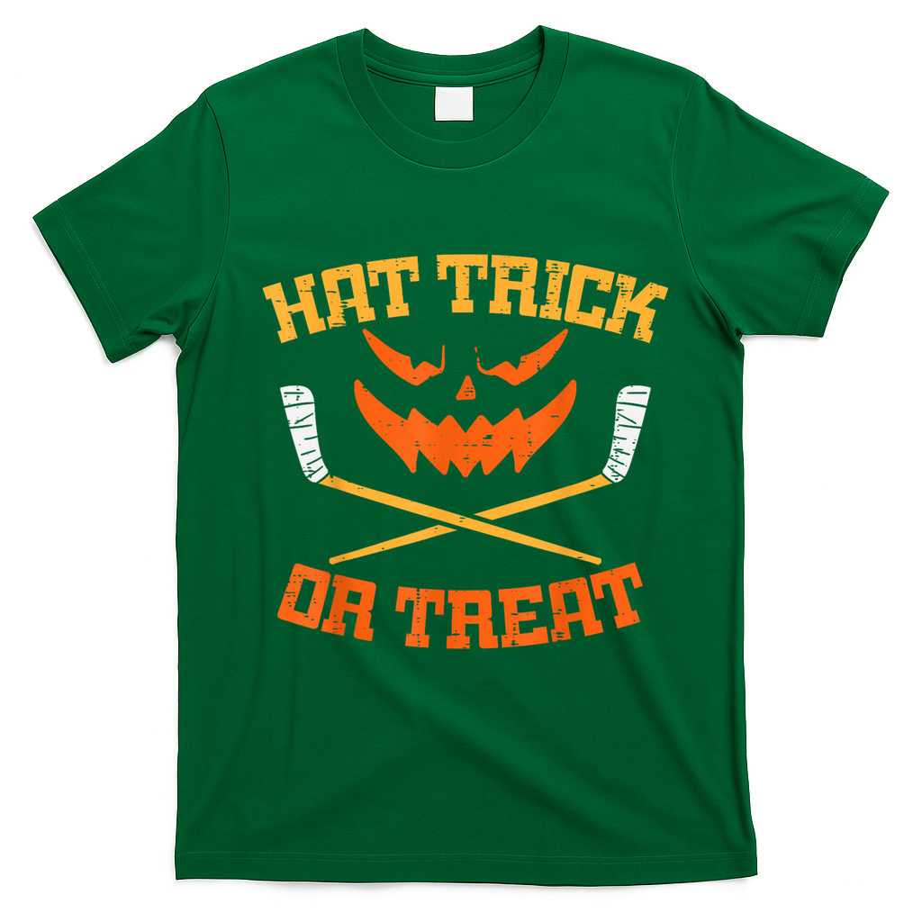 Hat Trick Or Treat Ice Hockey Halloween Boy Player Coach T-Shirt - Irish Green