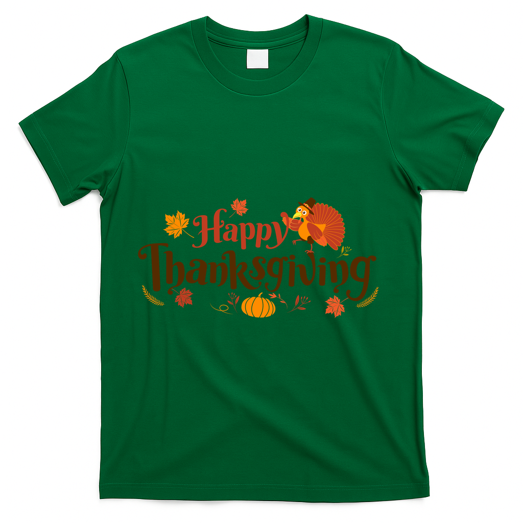 Happy Thanksgiving Turkey Holiday Cute Gift T-Shirt - Green