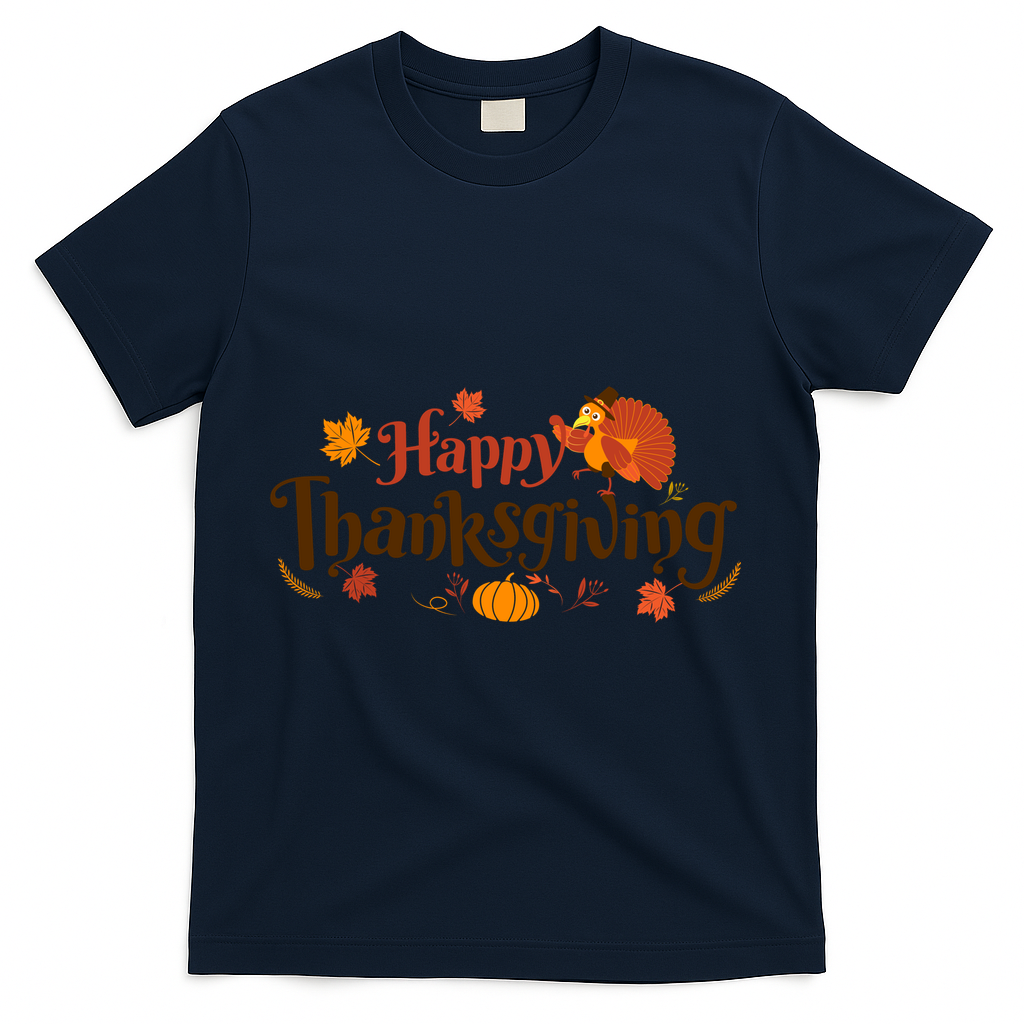 Happy Thanksgiving Turkey Holiday Cute Gift T-Shirt - Navy