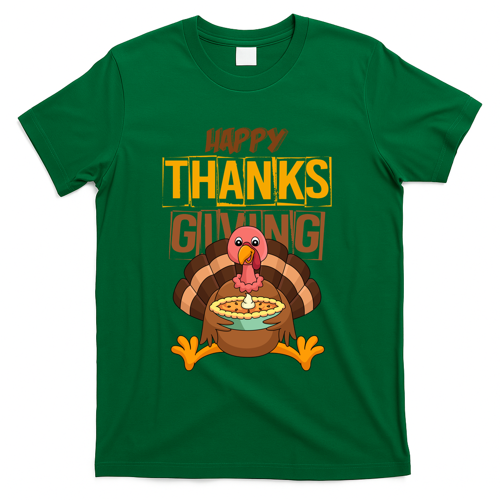 Happy Thanksgiving Turkey Pie Holiday T-Shirt - Green