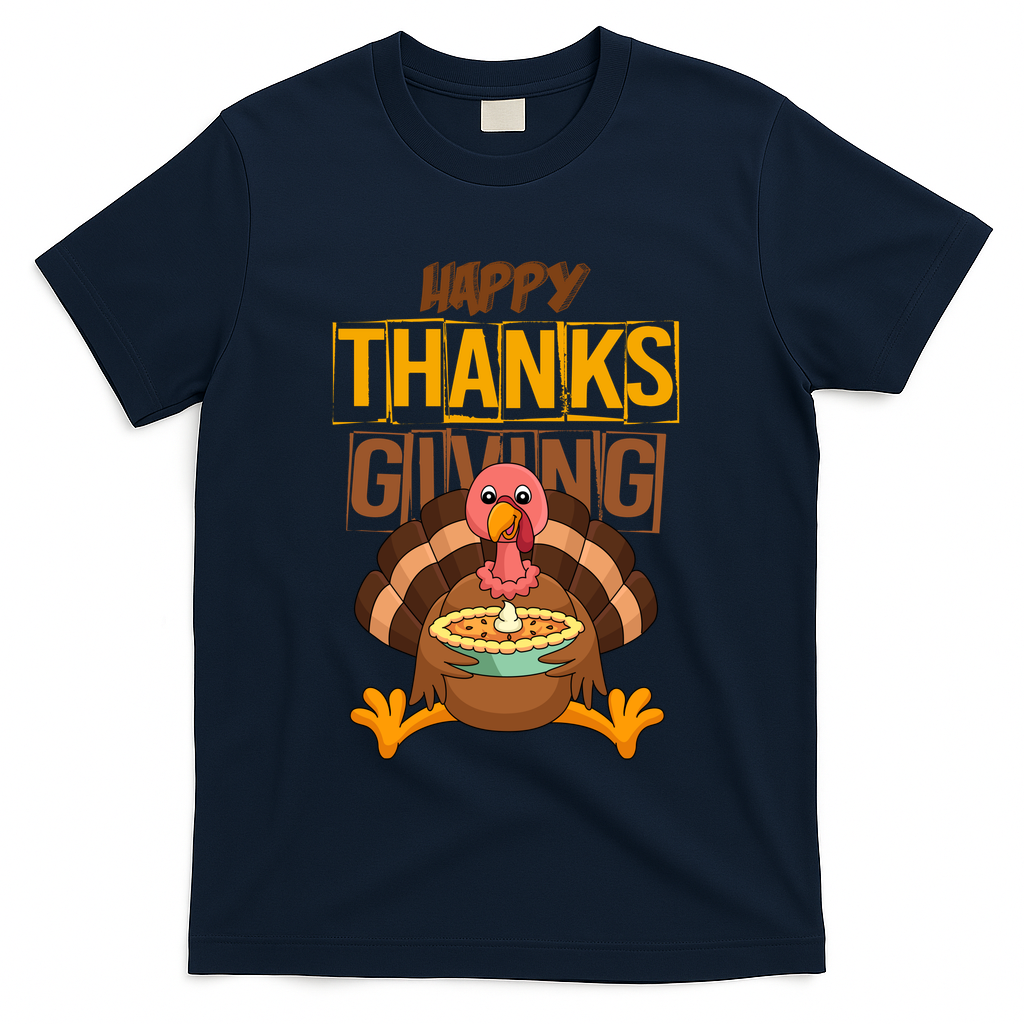 Happy Thanksgiving Turkey Pie Holiday T-Shirt - Navy