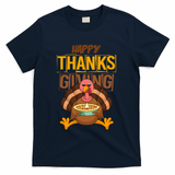 Happy Thanksgiving Turkey Pie Holiday T-Shirt - Navy