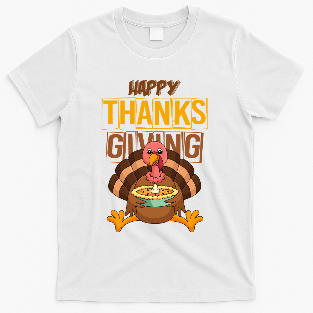 Happy Thanksgiving Turkey Pie Holiday T-Shirt - White
