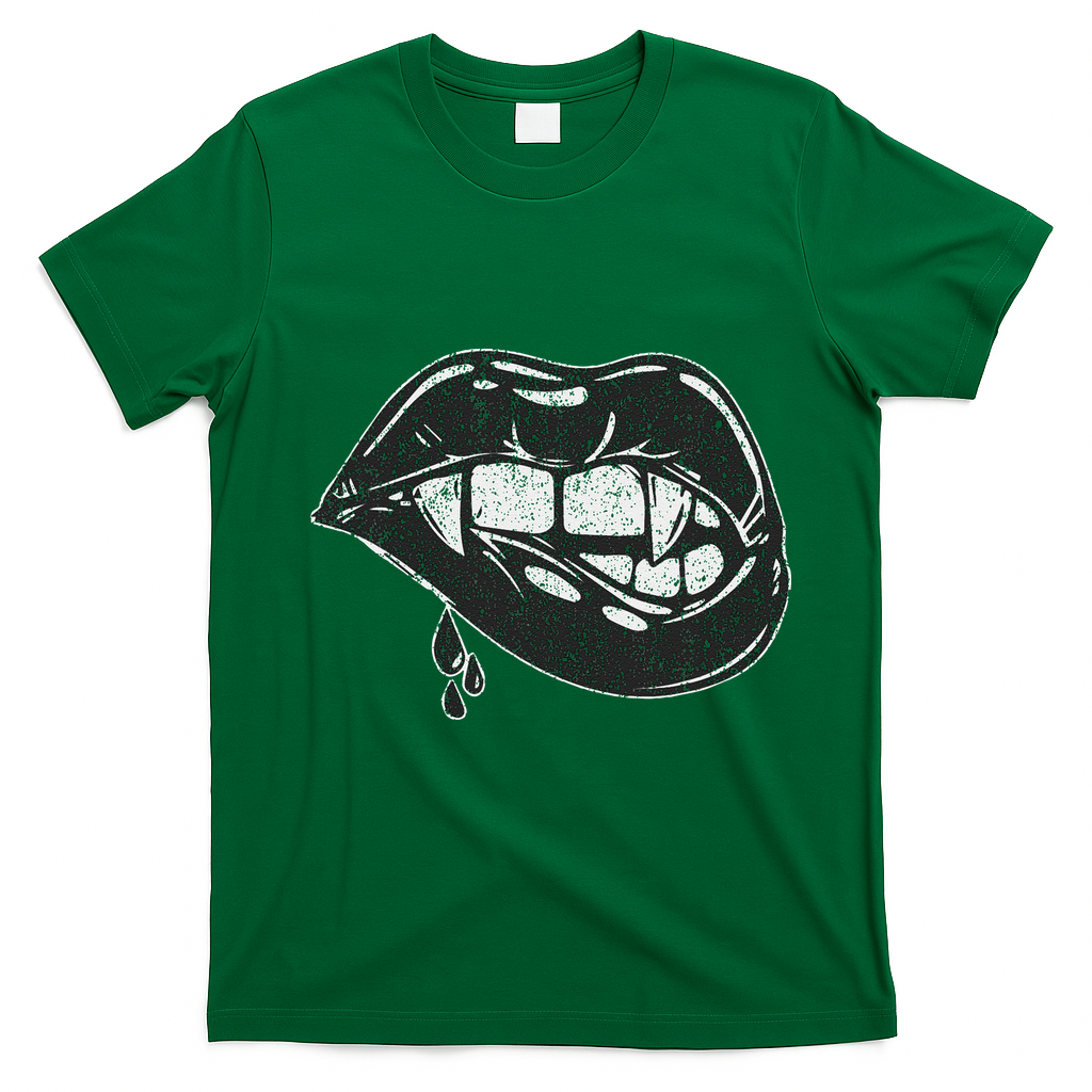 Halloween Vampire Fangs Female Lips Blood T-Shirt - Irish Green