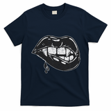 Halloween Vampire Fangs Female Lips Blood T-Shirt - Navy Blue