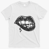 Halloween Vampire Fangs Female Lips Blood T-Shirt - White