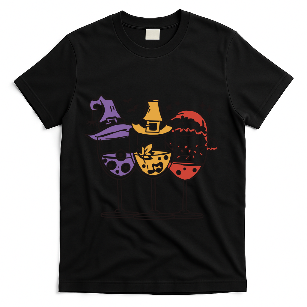 Holidays Wine Glasses Festive T-Shirt - Black