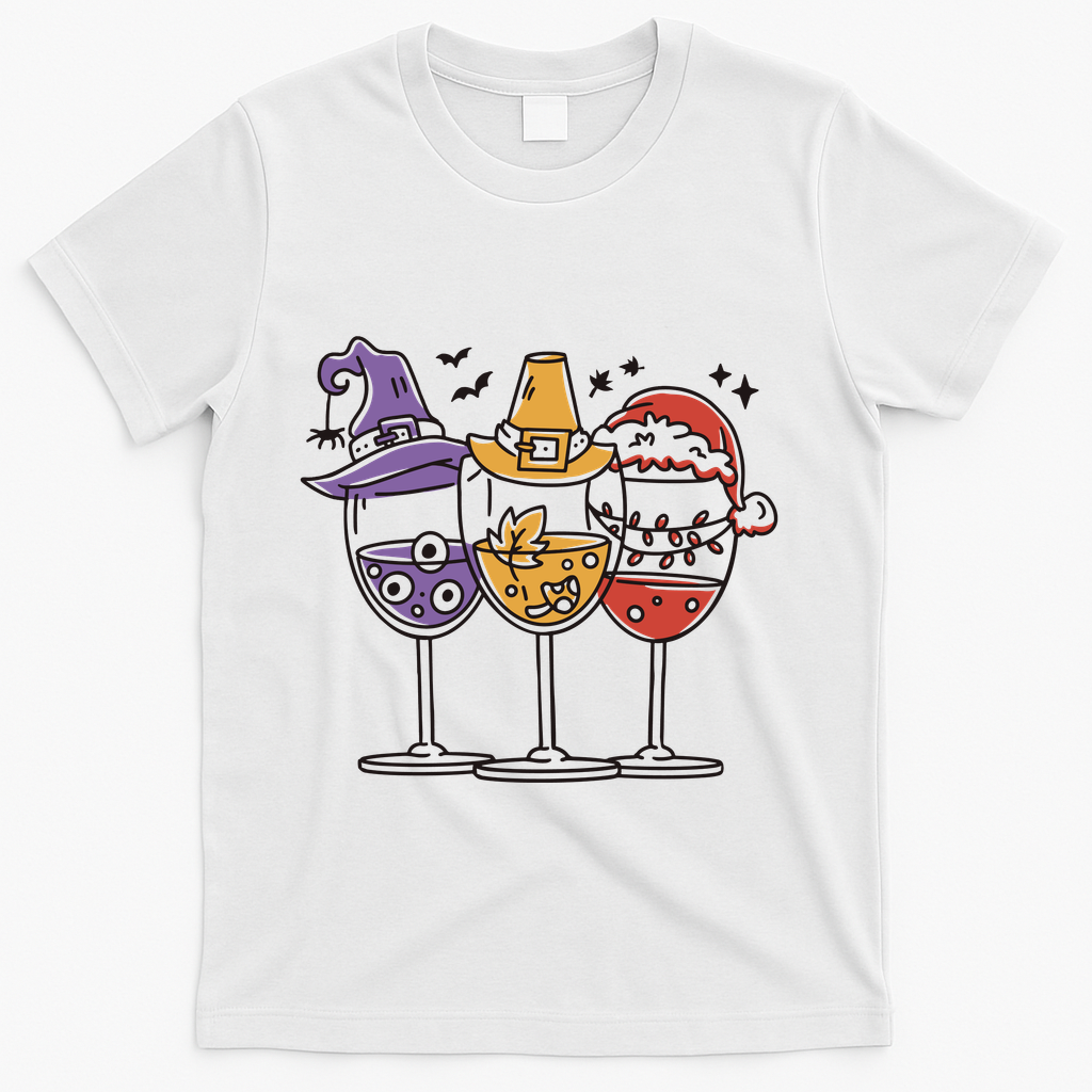 Holidays Wine Glasses Festive T-Shirt - White