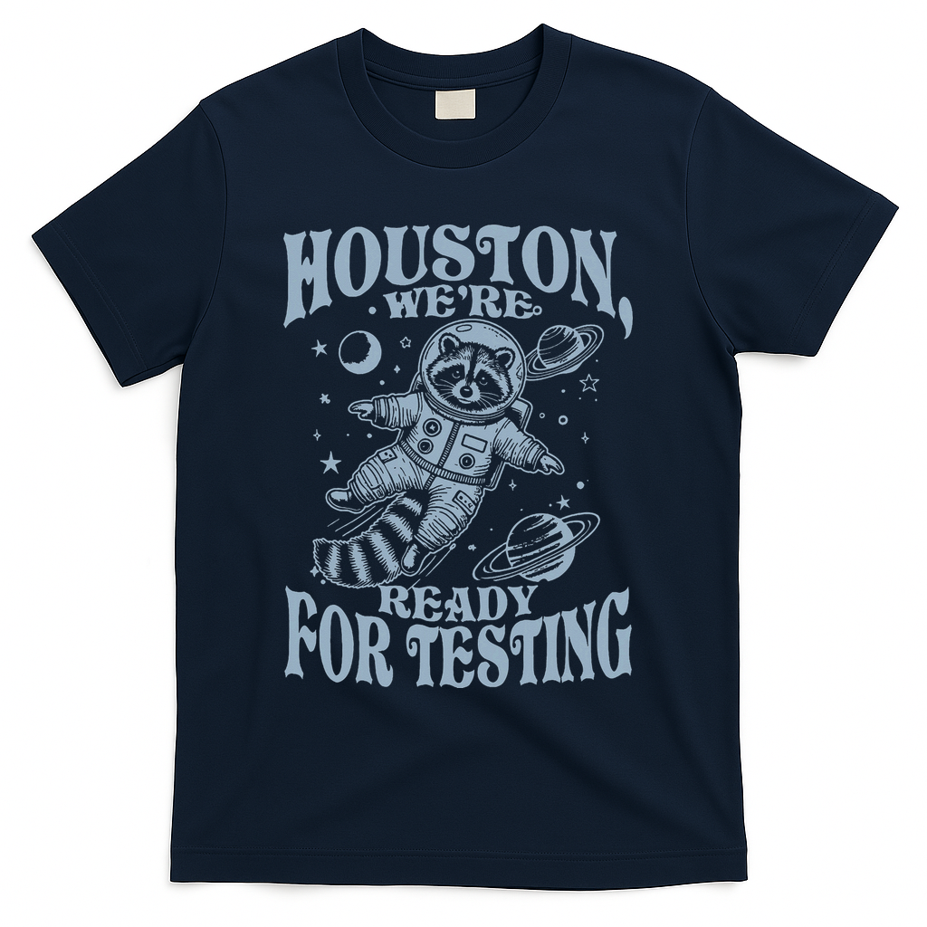 Houston We're Ready For Testing Teacher Racoon Astronaut T-Shirt - Navy