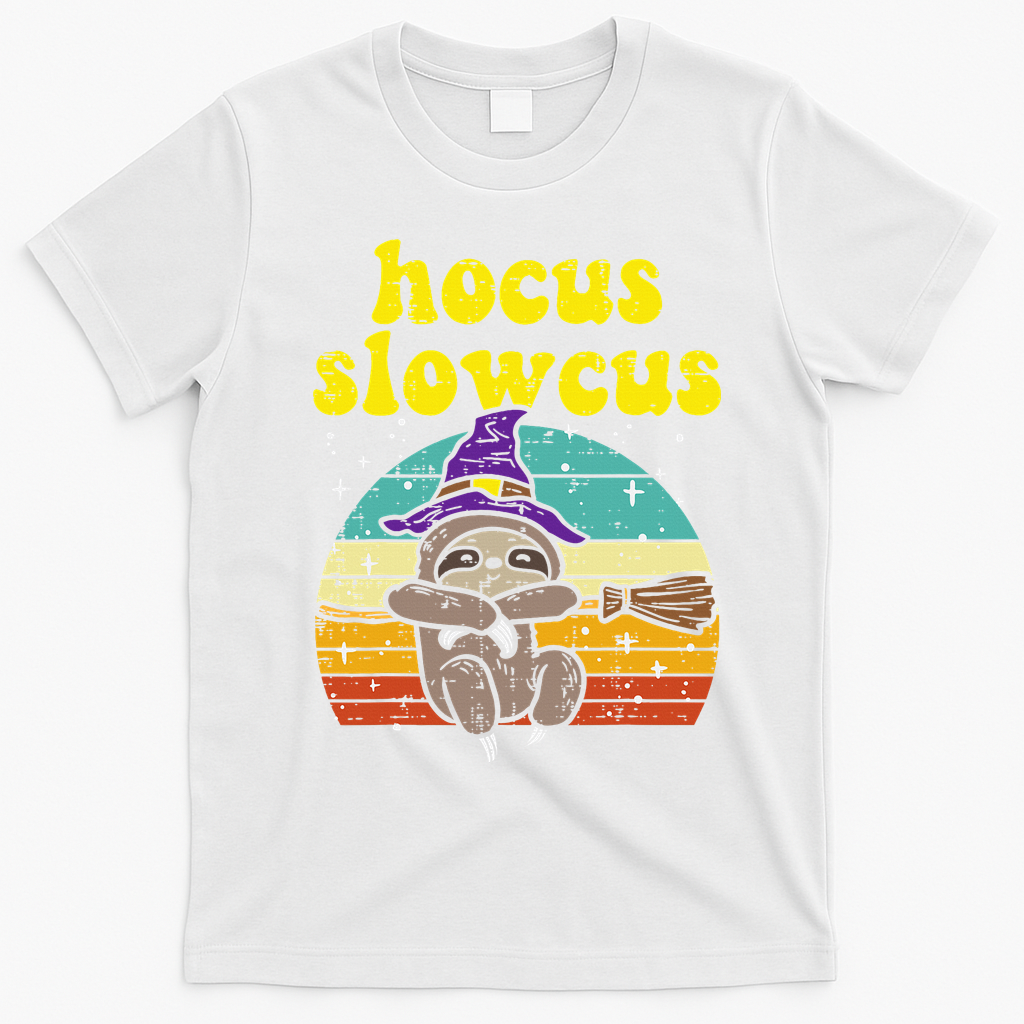 Halloween Witch Sloth Retro Animal Print Adorable and Magical T-Shirt - White