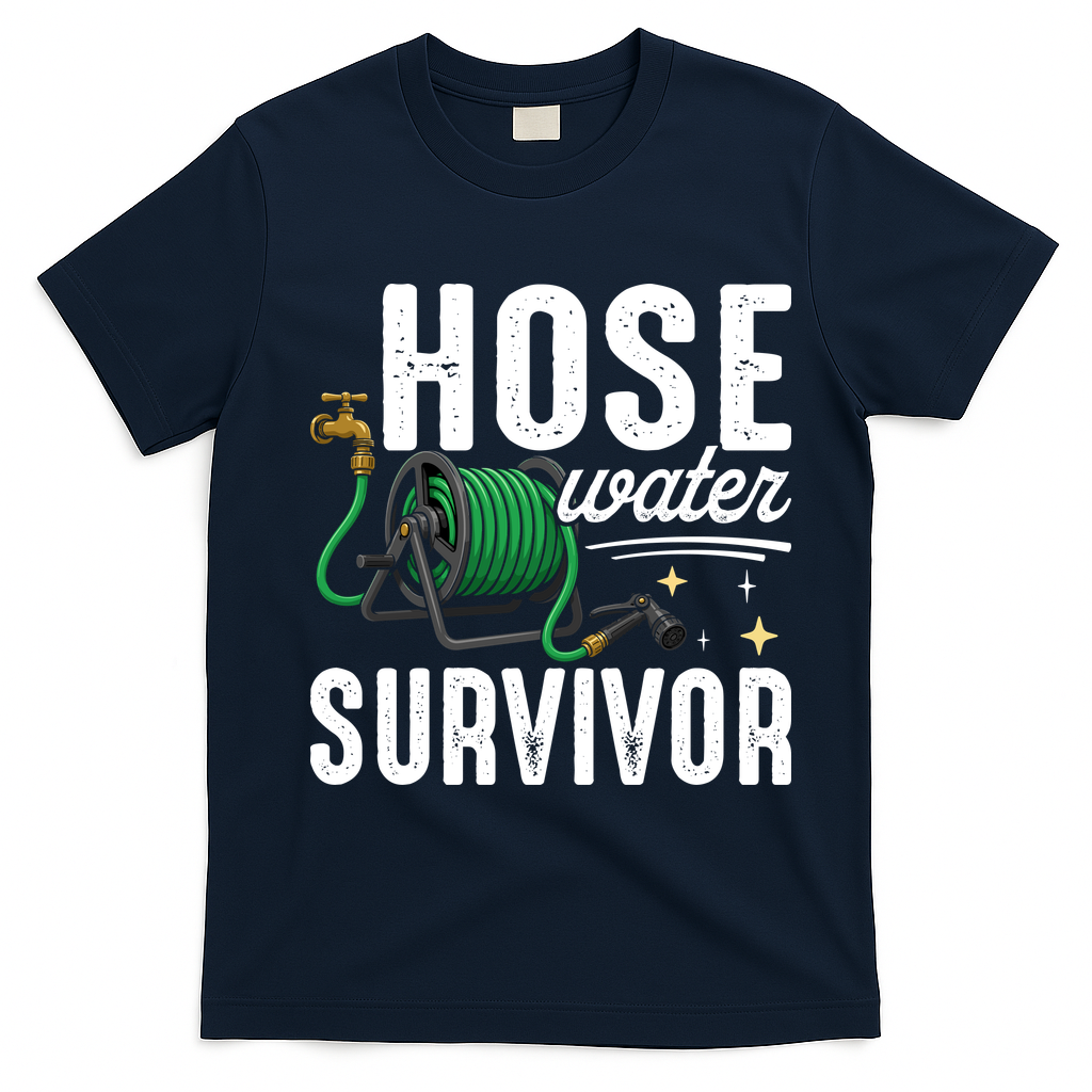 Hose Water Survicor Gardening Funny T-Shirt - Navy Blue