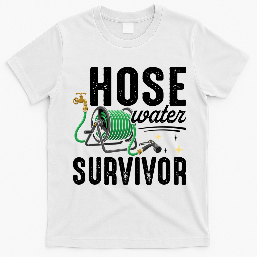 Hose Water Survicor Gardening Funny T-Shirt - White