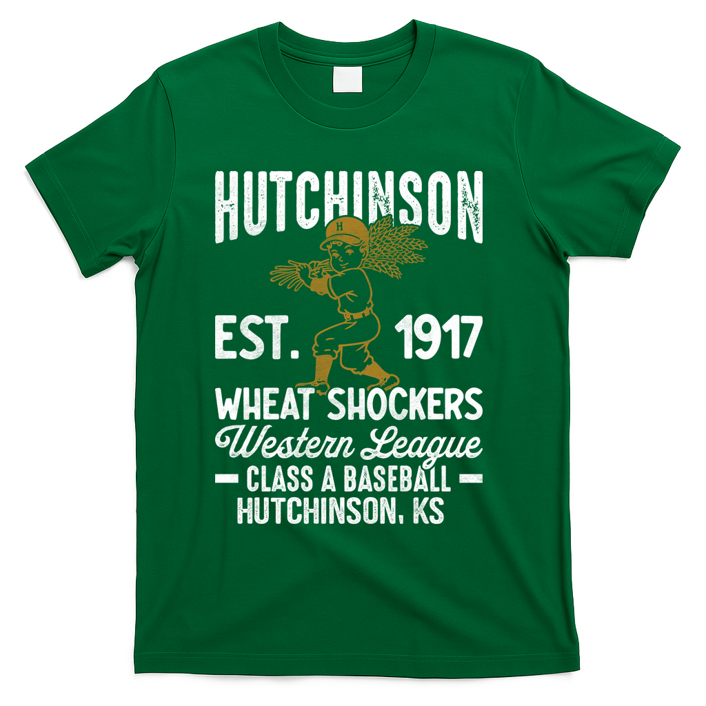 Hutchinson Wheat Shockers Kansas Vintage Baseball Team T-Shirt - Green