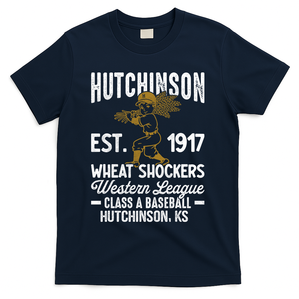 Hutchinson Wheat Shockers Kansas Vintage Baseball Team T-Shirt - Navy