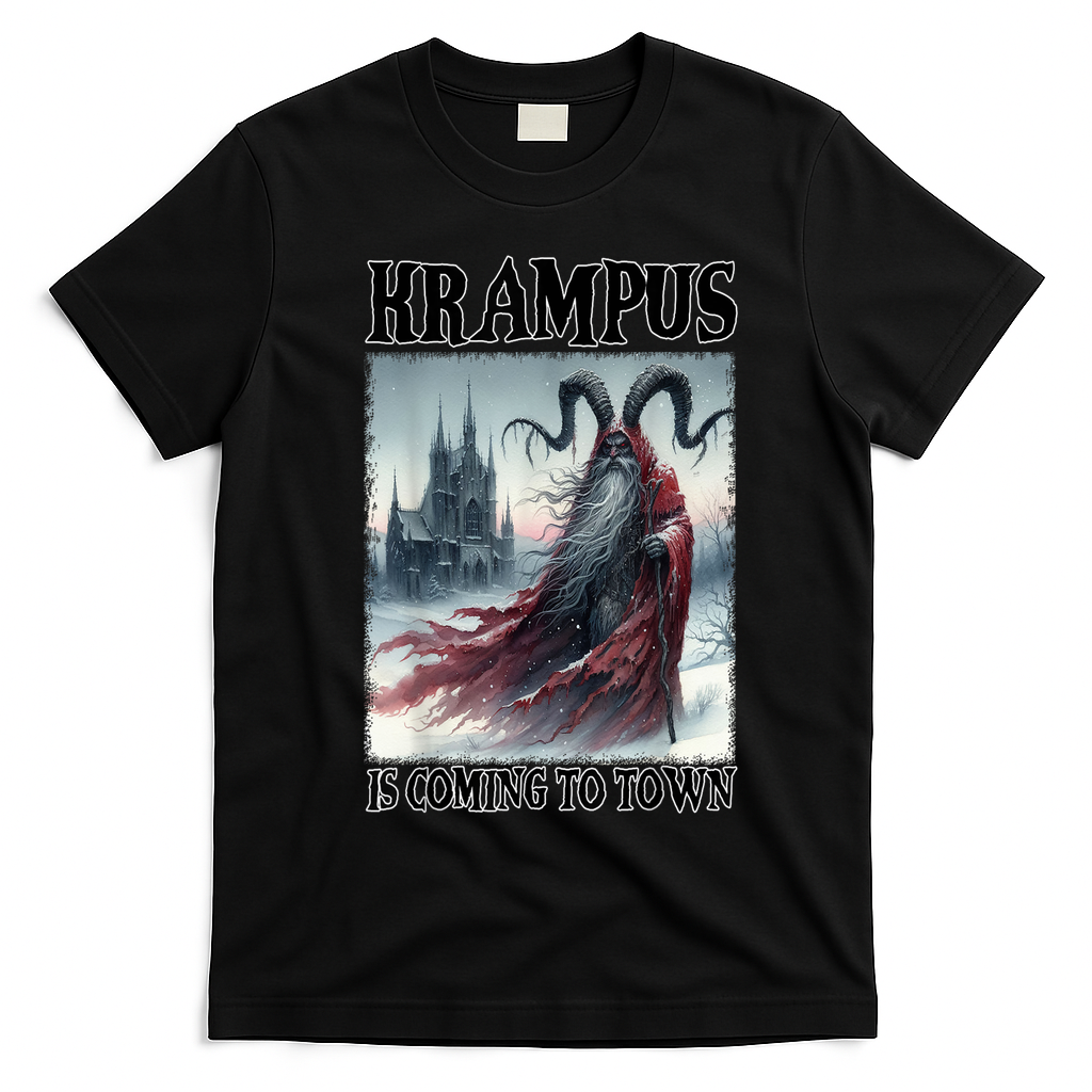 Holiday Xmas Krampus Is Coming To Town Christmas Horror Gift T-Shirt - Black