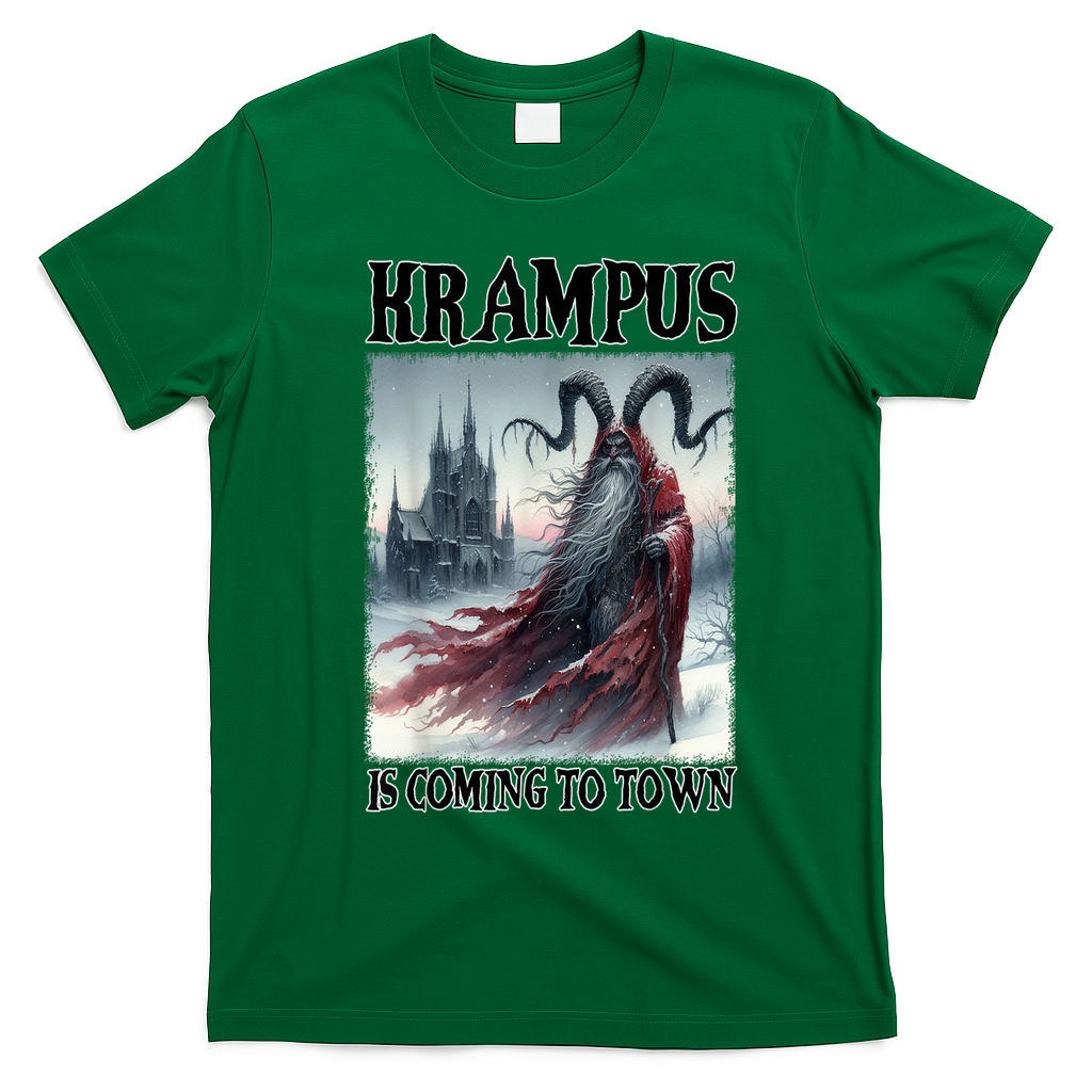 Holiday Xmas Krampus Is Coming To Town Christmas Horror Gift T-Shirt - Irish Green