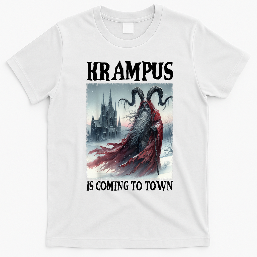 Holiday Xmas Krampus Is Coming To Town Christmas Horror Gift T-Shirt - White
