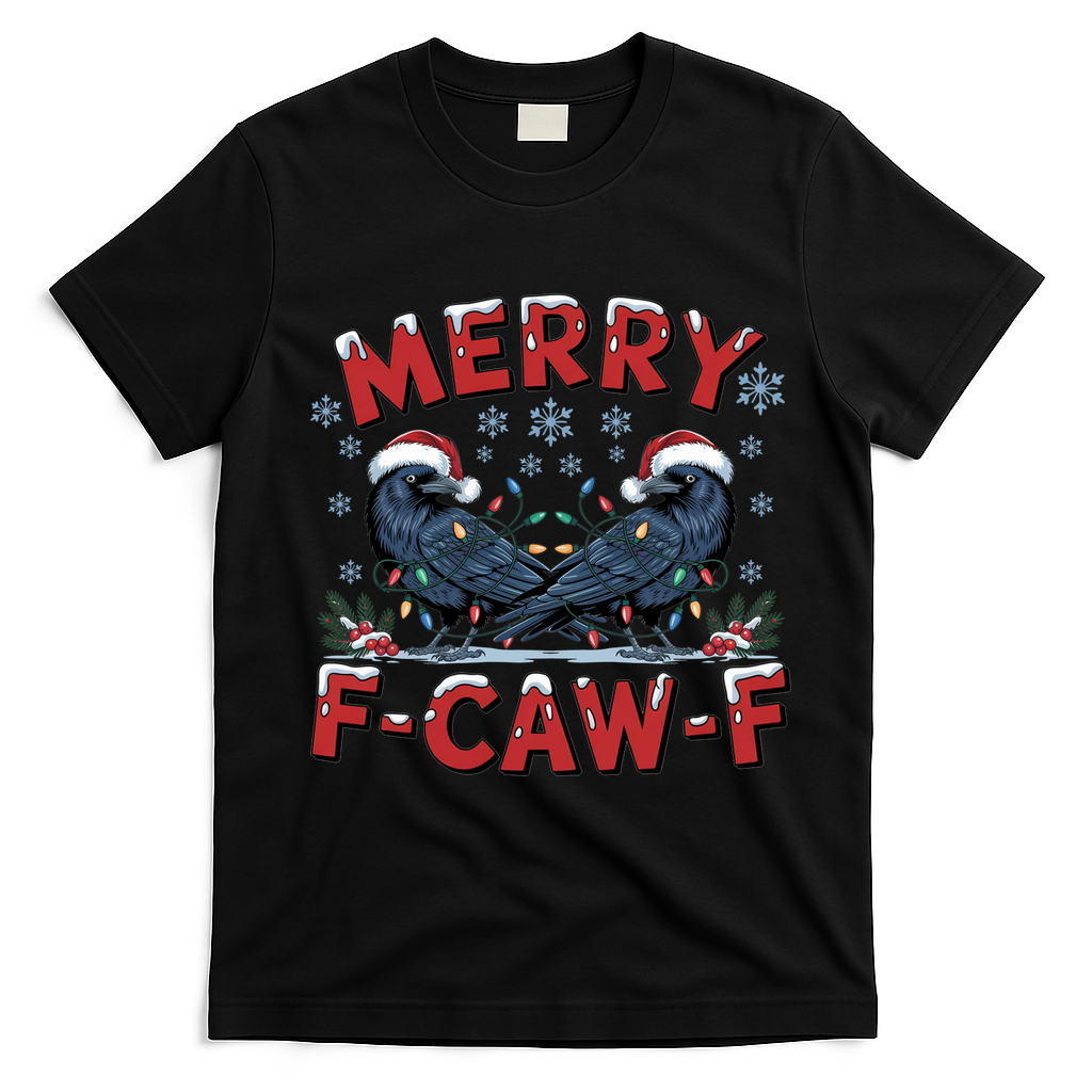 Have Yourself A Merry F-Caw-F Christmas Funny Crow T-Shirt - Black