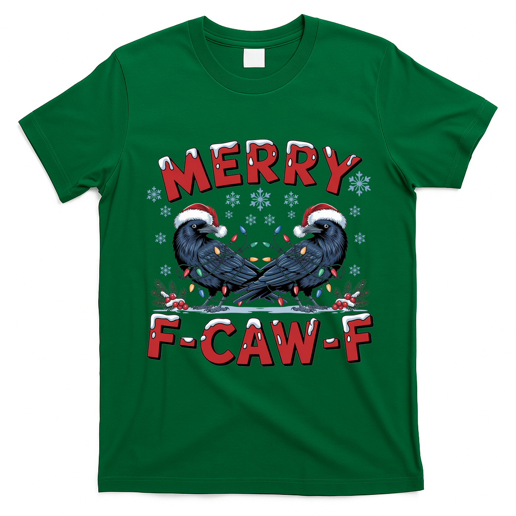 Have Yourself A Merry F-Caw-F Christmas Funny Crow T-Shirt - Irish Green