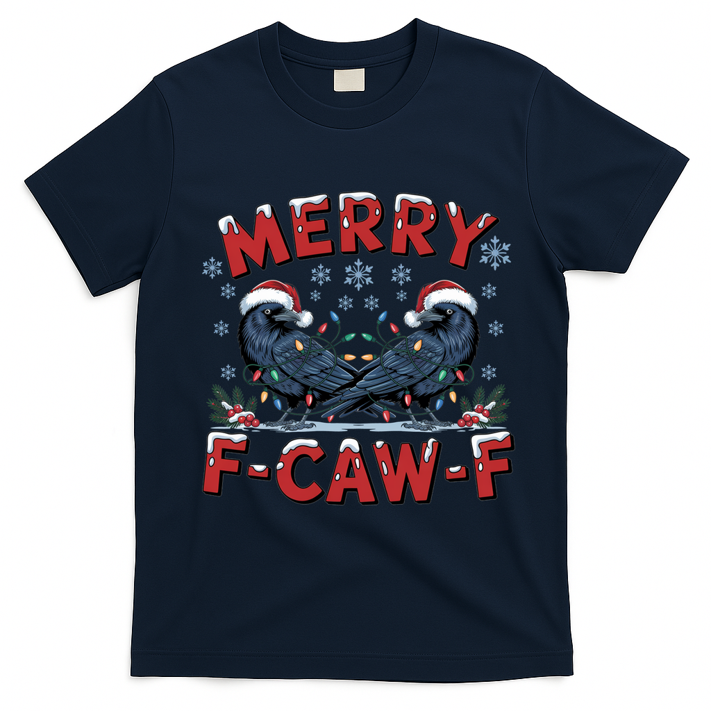 Have Yourself A Merry F-Caw-F Christmas Funny Crow T-Shirt - Navy Blue