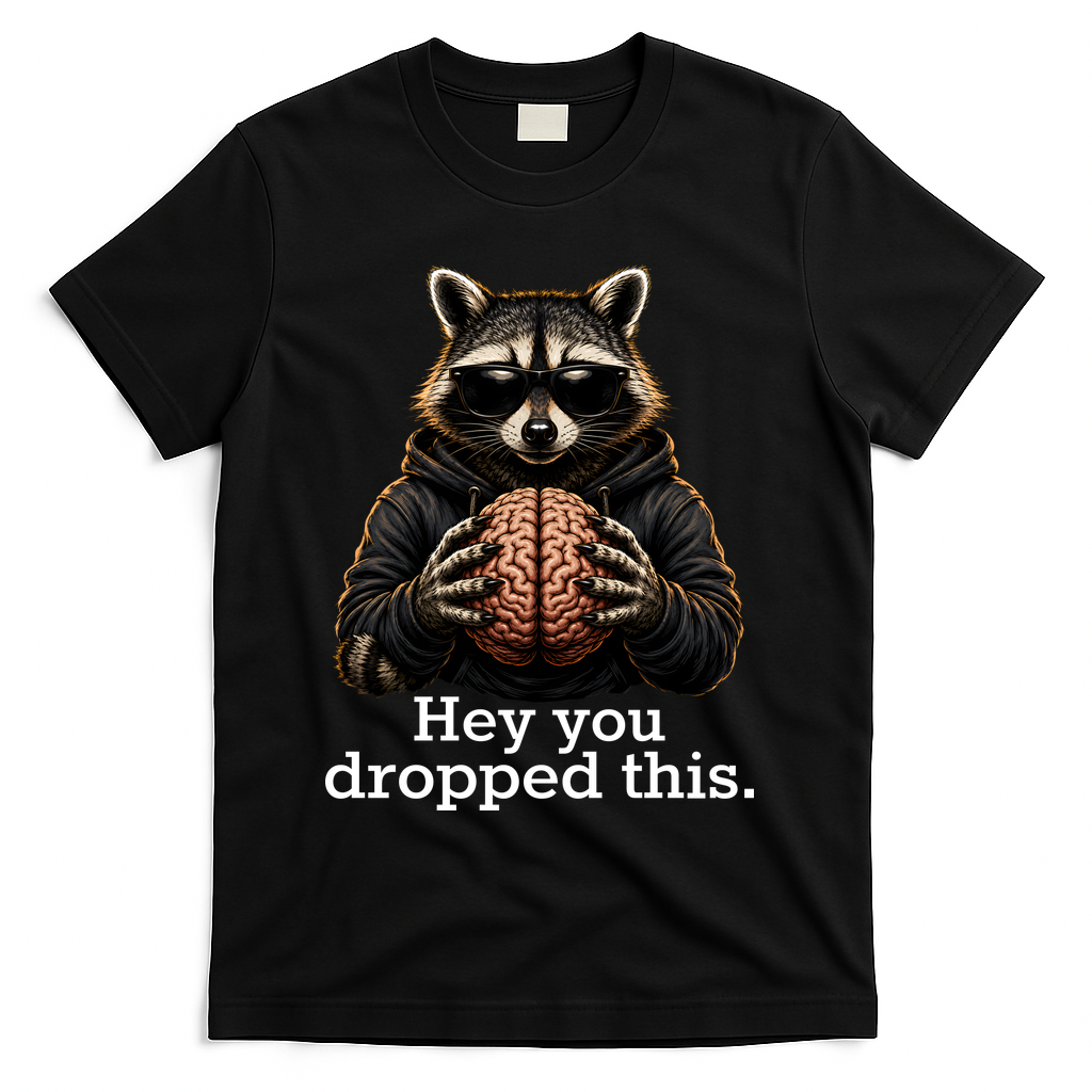 Hey You Dropped This Funny Raccoon Brain Meme T-Shirt - Black