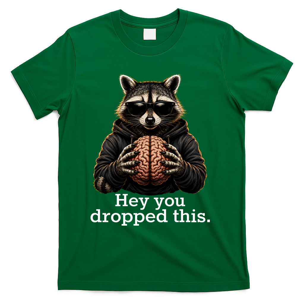 Hey You Dropped This Funny Raccoon Brain Meme T-Shirt - Green