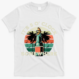 It's 5 O’clock Somewhere Summer Retro Sunset Drinking T-Shirt - White