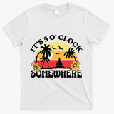 Its 5 O’clock Somewhere Summer Retro Sunset Drinking T-Shirt - White