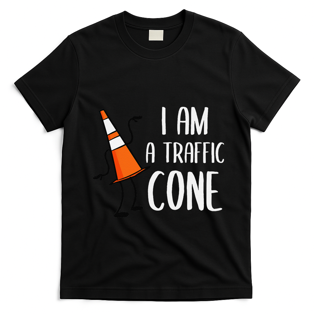 I Am A Traffic Cone Orange Lazy Easy Costumes Halloween T-Shirt - Black