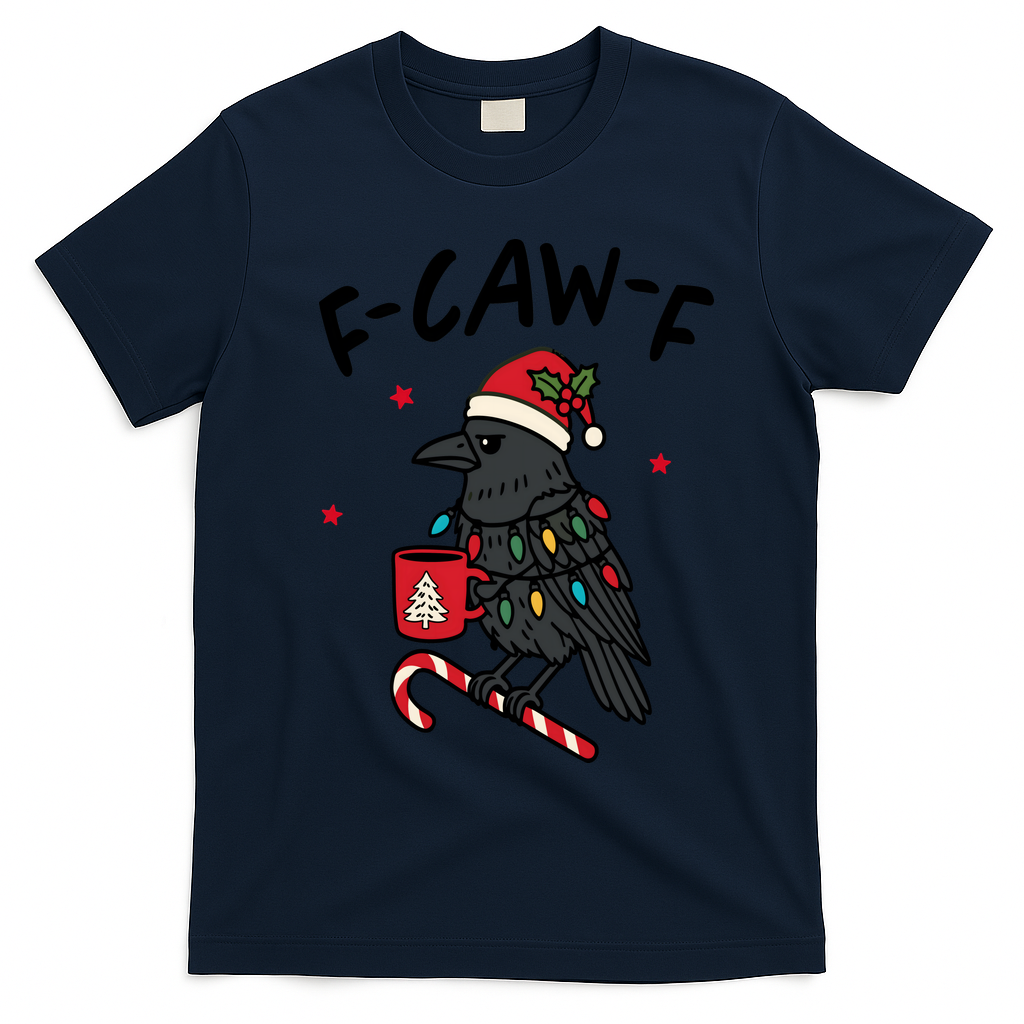 It’s An F-Caw-F Kind Of Christmas Crow Xmas T-Shirt - Navy Blue