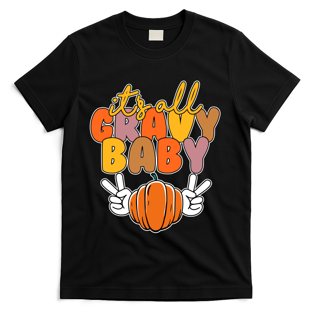 Its All Gravy Baby Pumpkin Fall Funny T-Shirt - Black