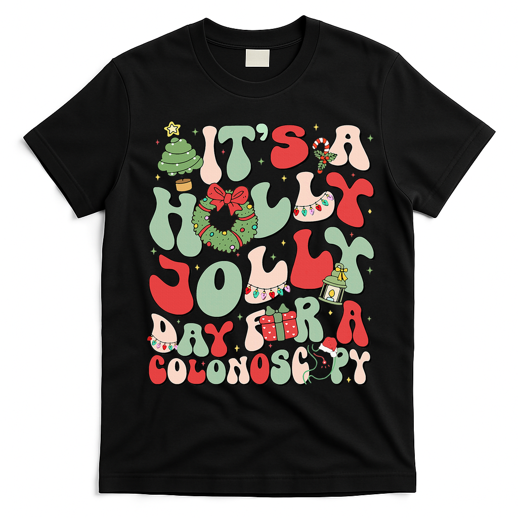 ItS A Holly Xmas Day For A Colonoscopy Christmas T-Shirt - Black