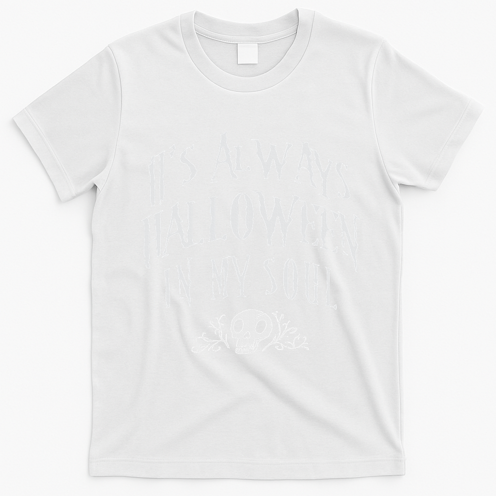 Its Always Halloween in my Soul Cute Spooky Skull Meme Quote T-Shirt - White