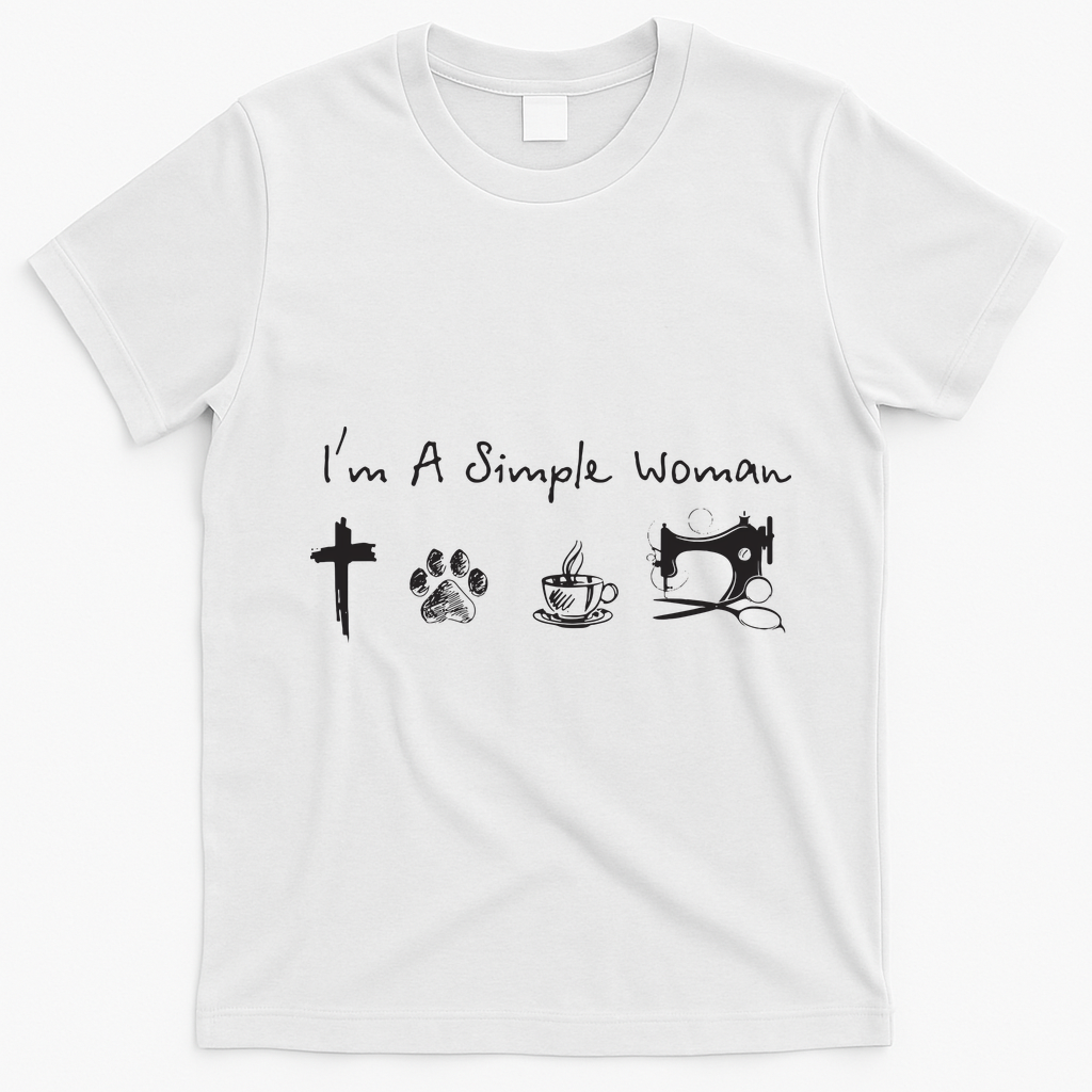Im A Simple Woman Jesus Dog Coffee Sewing T-Shirt - White
