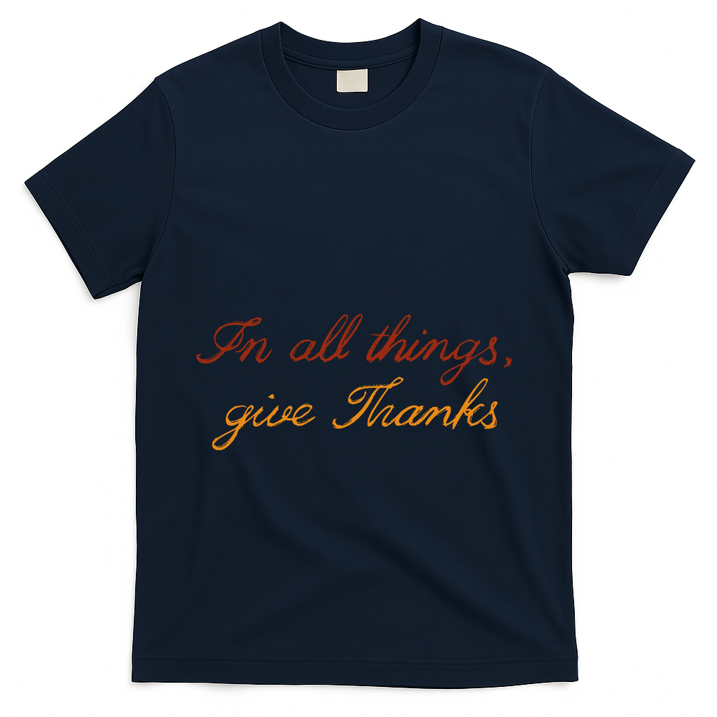 In All Things Give Thanks Thanksgiving Inspirational T-Shirt - Navy