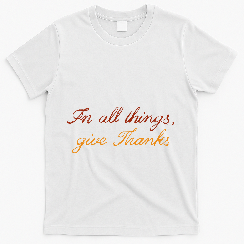 In All Things Give Thanks Thanksgiving Inspirational T-Shirt - White