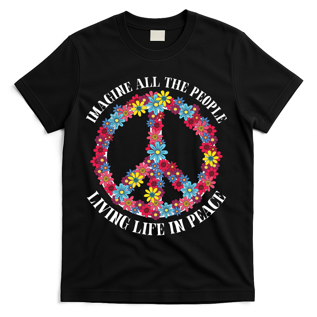Imagine All The People Living Life In Peace T-Shirt - Black