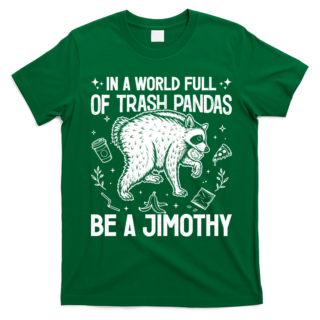 In A World Full Of Trash Pandas Be A Jimothy Raccoon T-Shirt - Irish Green