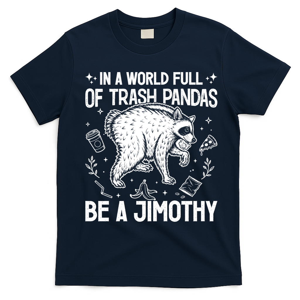 In A World Full Of Trash Pandas Be A Jimothy Raccoon T-Shirt - Navy Blue