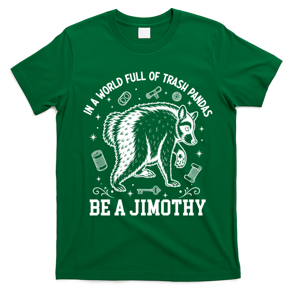 In A World Full Of Trash Pandas Be Jimothy Raccoon T-Shirt - Irish Green