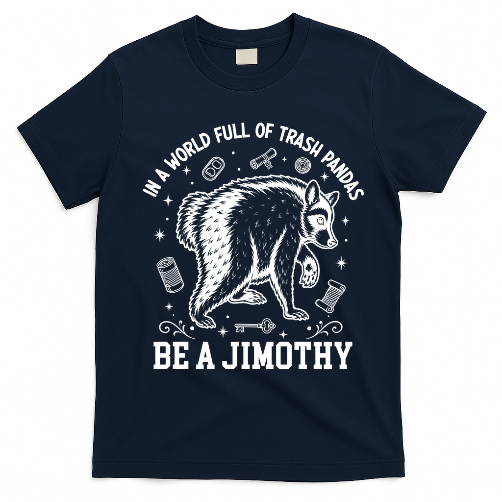 In A World Full Of Trash Pandas Be Jimothy Raccoon T-Shirt - Navy Blue