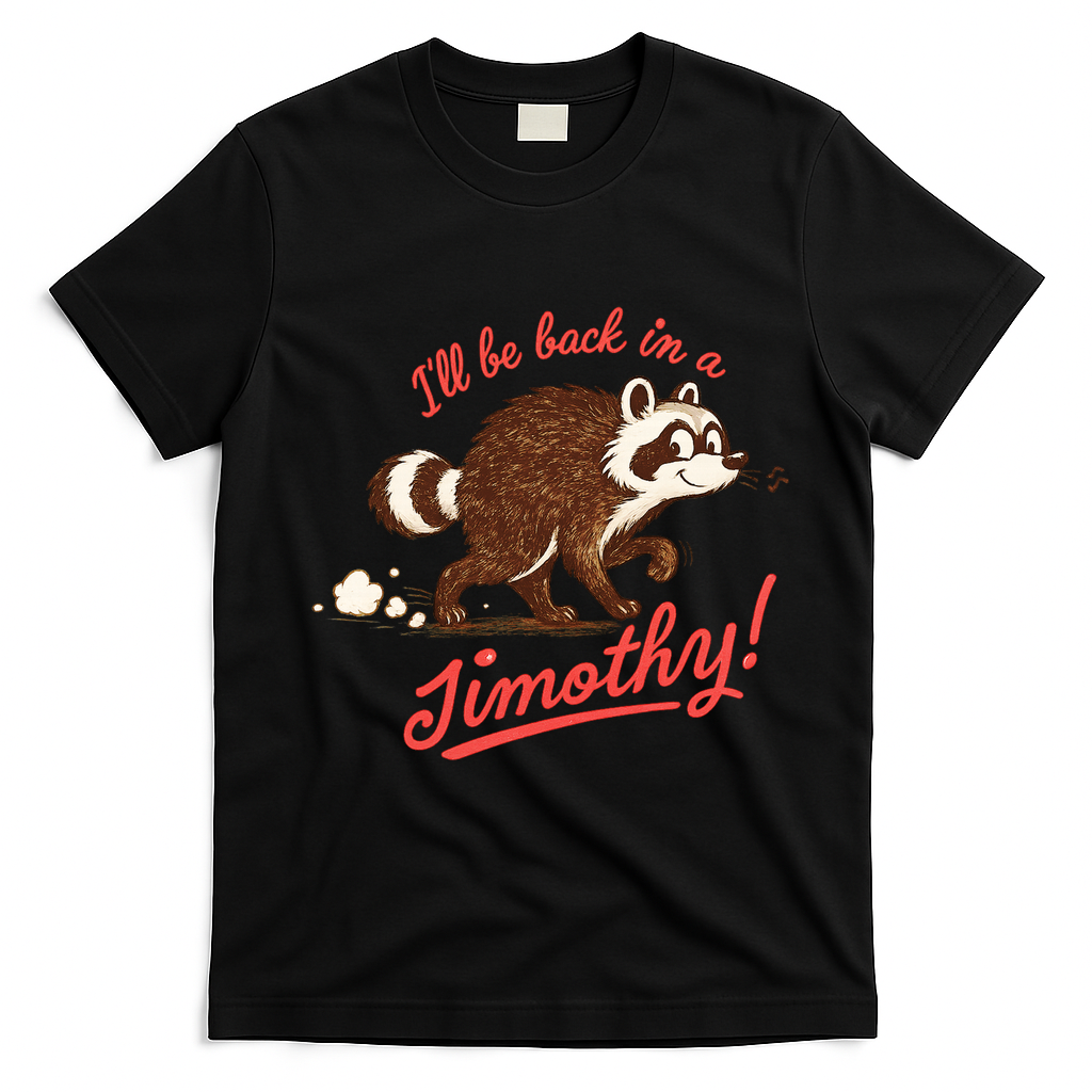 I'll Be Back In A Jimothy Raccoon T-Shirt - Black